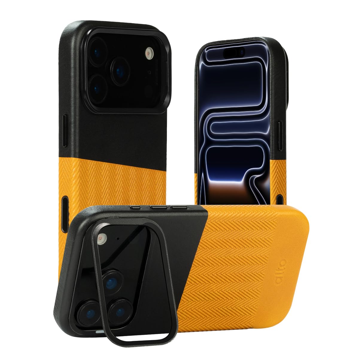 alto Embossed Italian Leather Stand Case Compatible with iPhone 17 Pro 2025 Magnetic Drop Protective Kickstand Case Designed