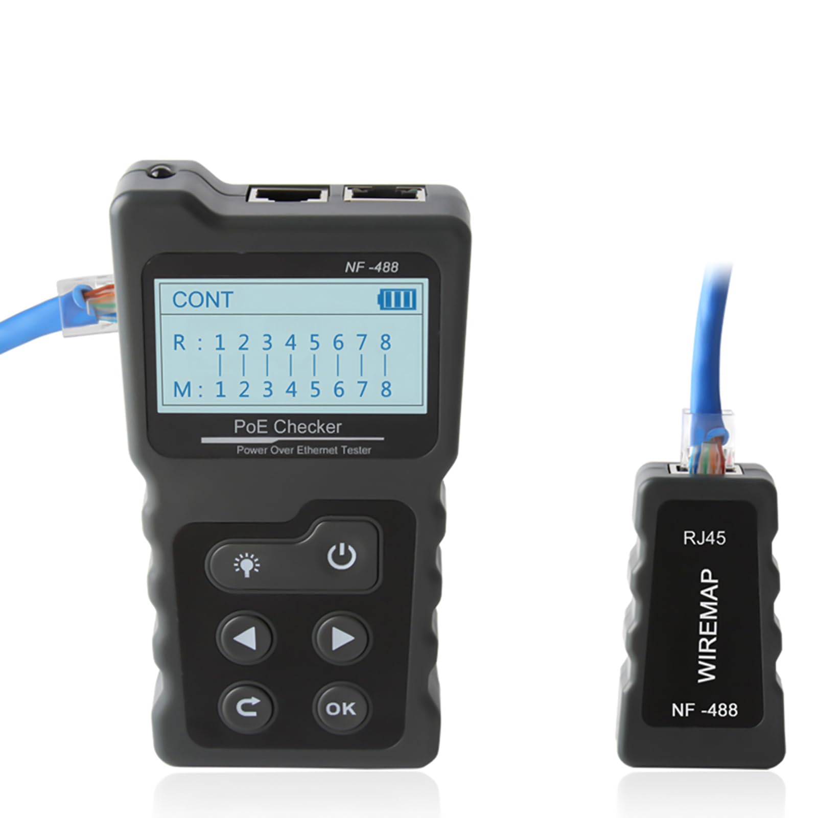 Walmeck Tester PoE, Wielofunkcyjny Tester Kabli Sieciowych LCD z Wbudowanym Miernikiem Napięcia i Prądu PoE, do Standardowych, Niestandardowych urządzeń, Systemów Zasilania PD