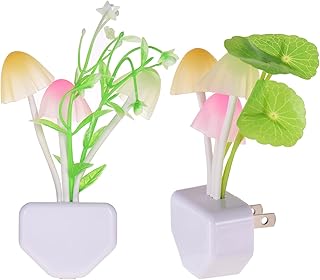 2 Pack Mushroom Night Light Plug-in, Lotus Leaves/Water-Weeds Mushrooms Colors Changing Nightlight Colorful Bedside Lamps Breast-Feeding LED Night Lights for Baby Kid Children Adult
