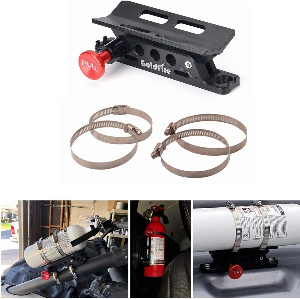 Goldfire Quick Release Aluminum Fire Extinguisher Holder Mount Bracket Roll Bar Mount Bottle Holder Adjustable for Wrangler TJ JK JL JKU UTV Polaris RZR Ranger (Black)