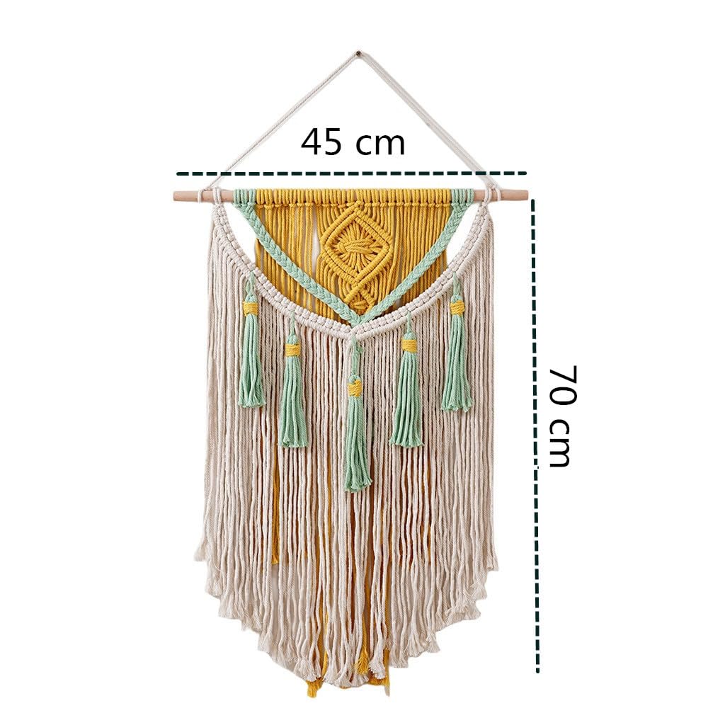 BMIDRUT Arazzo Macramè da Parete, Decorazione Boho Fatta a Mano, per Camera da Letto, Soggiorno, 45 x 70 cm (Giallo)