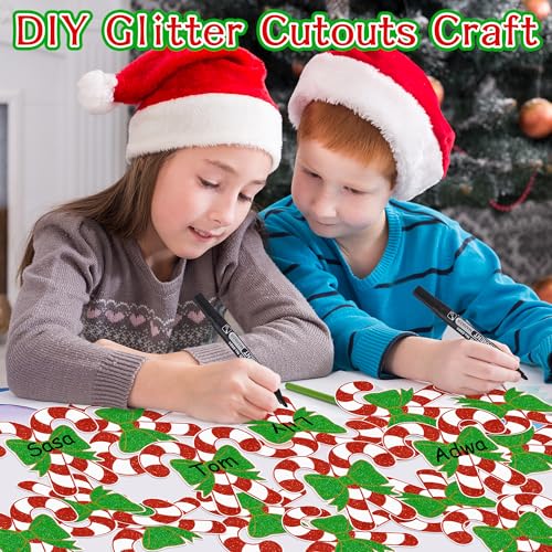 Image of 100Pcs Christmas Candy Cane Paper Cutouts, Glitter Candy Cane Cutout Decorations DIY Xmas Bulletin Board Winter Candy Cutouts Decorations Xmas Birthday Classroom Game Day Wall Decor Supplies