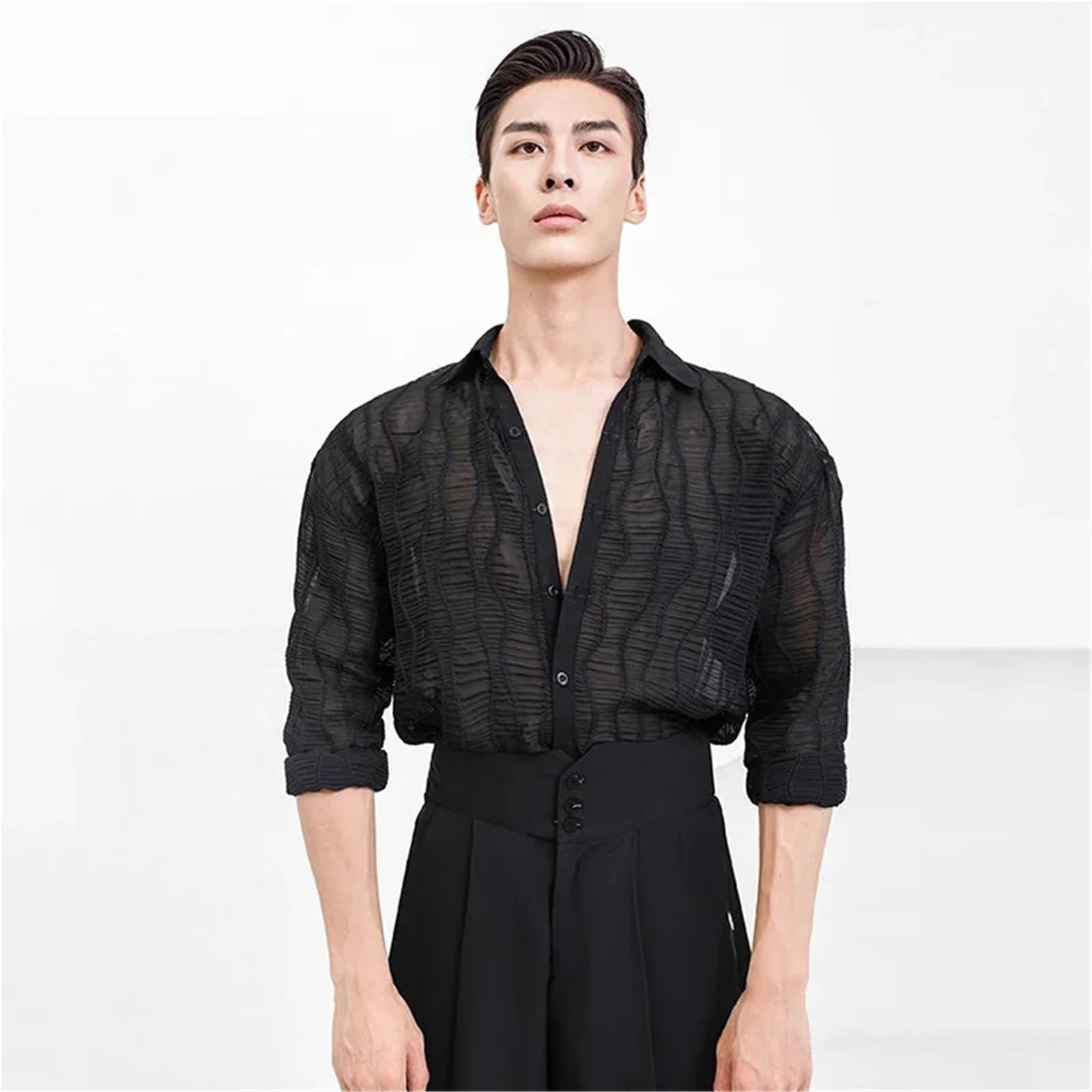 Pantalones de Baile Latino for Hombre, Traje Cintura Alta, Pantalones competición salón, Ropa práctica para Hombre, Salsa, Jazz, Danza