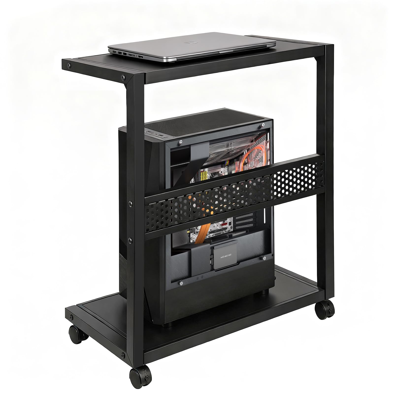 Bfttlity Large PC Stand Computer Tower Stand 2-Tier Metal CPU Holder with Locking Caster Wheels Suitable for Most PC (Black,XL)