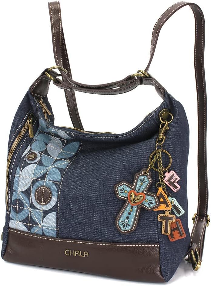 CHALA Retro Convertible Purse - Charming Charms Cross+FAITH - Denim