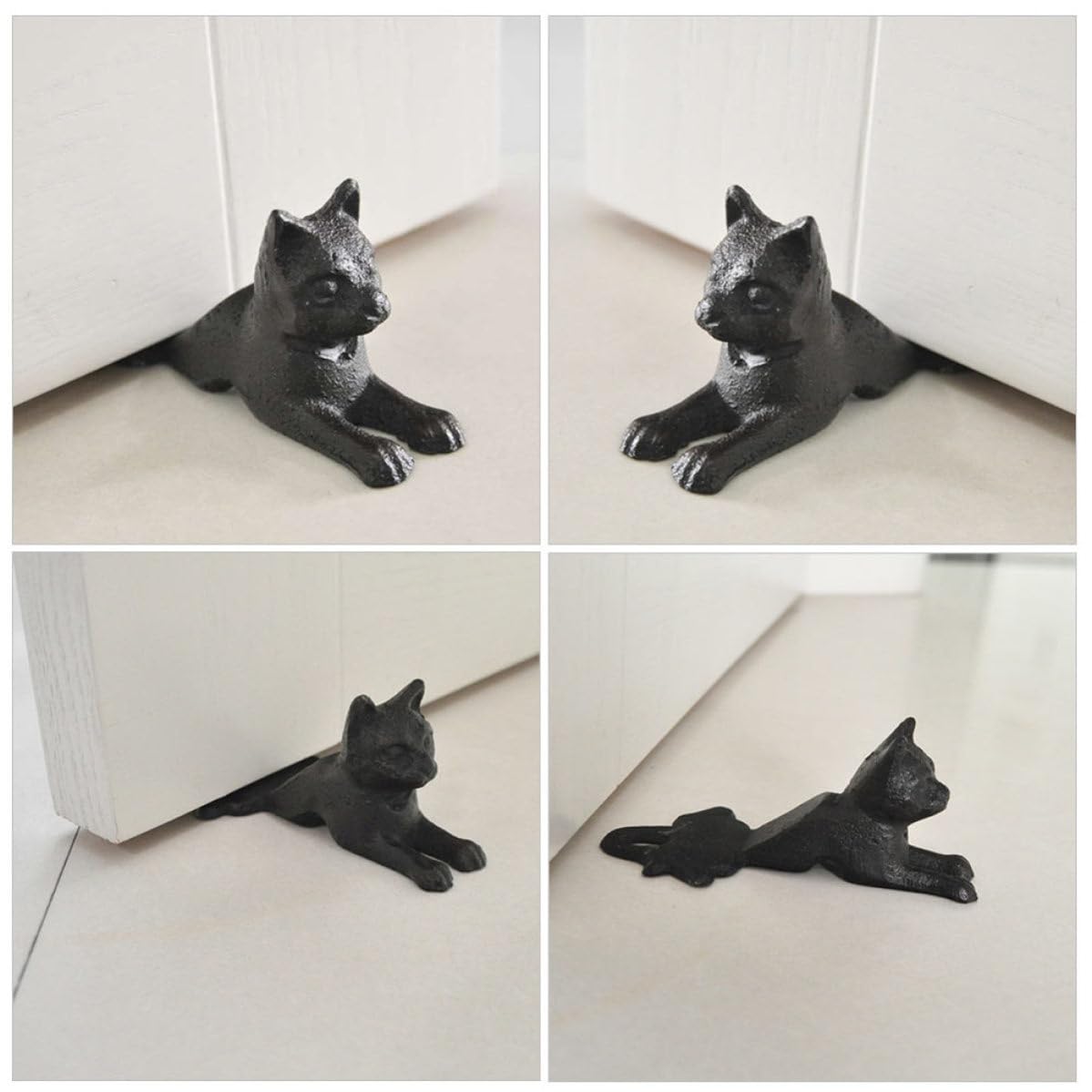 2 Stück Türstopper in Katzenform aus Gusseisen, Schwarz