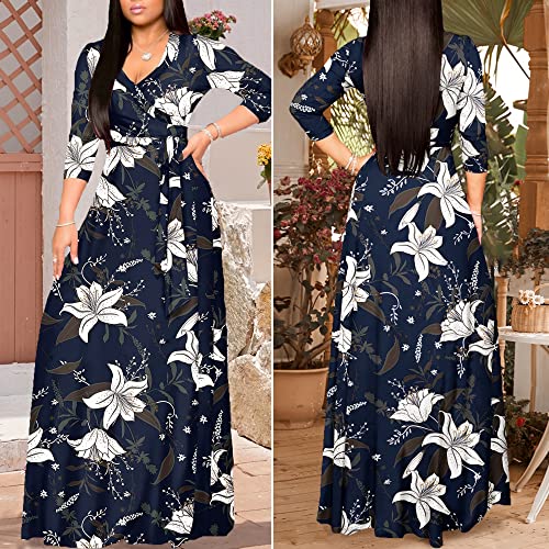 Image of FANDEE Plus Size Maxi Dress for Women Casual Summer Sundress V-Neck 3 /4 Sleeve