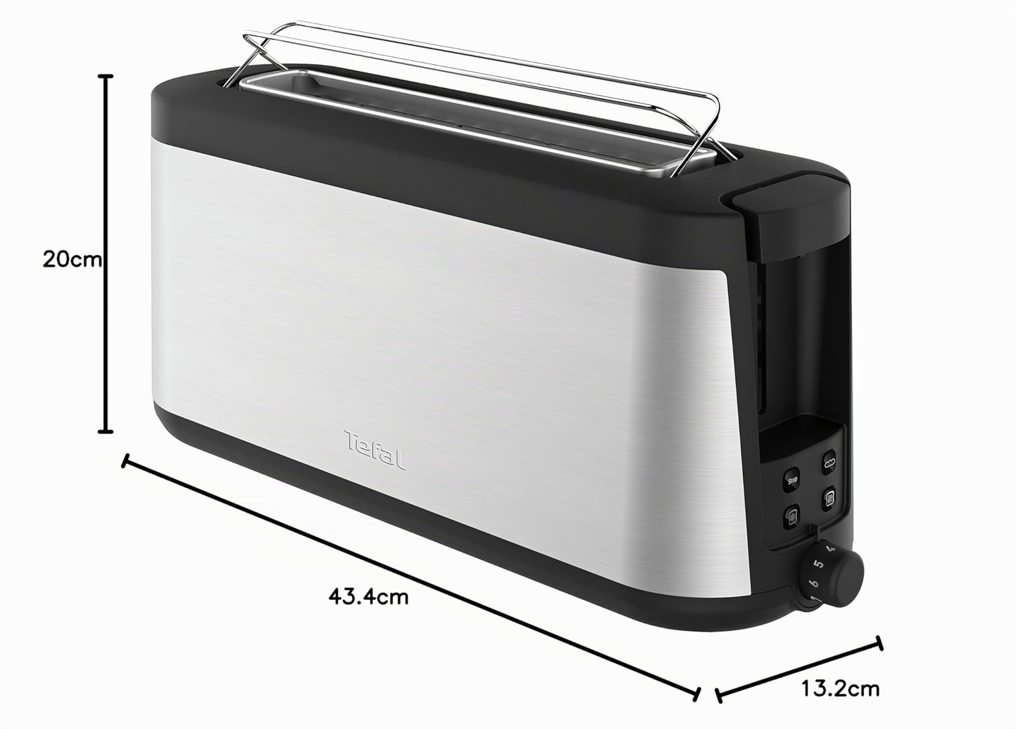 Tefal Element, Grille-pain, Fente longue, Grille-pain inox noir avec support à viennoiseries, Fonctions Réchauffage et Décongélation, TL430811