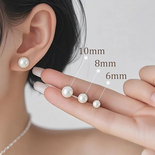 Natural Freshwater Cultured Pearl Stud Earrings, AAAA+Handpicked, Sterling Silver 18K Gold Plated Hypoallergenic Earring Studs Jewelry For Women