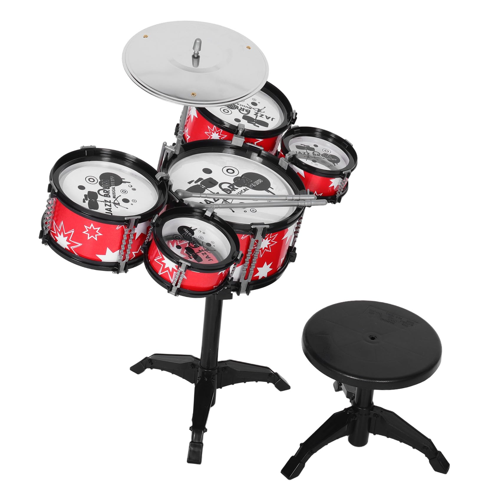 Batería de Jazz para Niños Pequeños Roja de Plástico | Construcción Resistente, Diseño Realista, Juguete Musical para Niños y Bebés