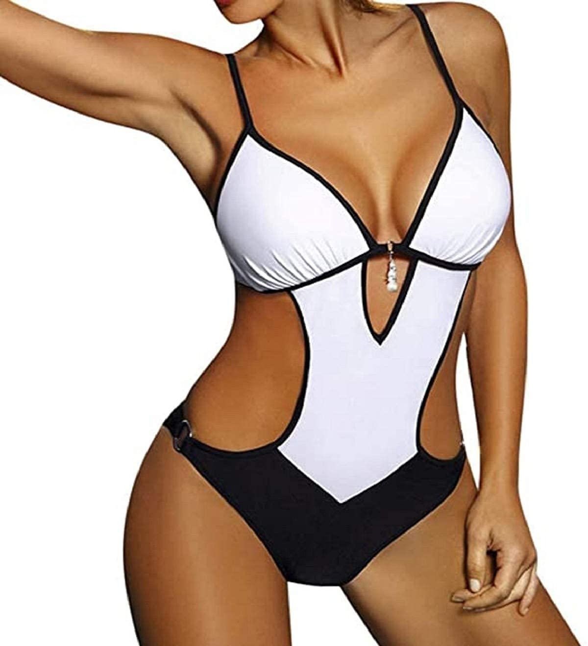 JFAN Mujer Halter Trajes de Baño Una Pieza Bikini Push Up V-Cuello Monokini Traje de Baño de Cintura Baja Ropa de Playa Bikini Sets