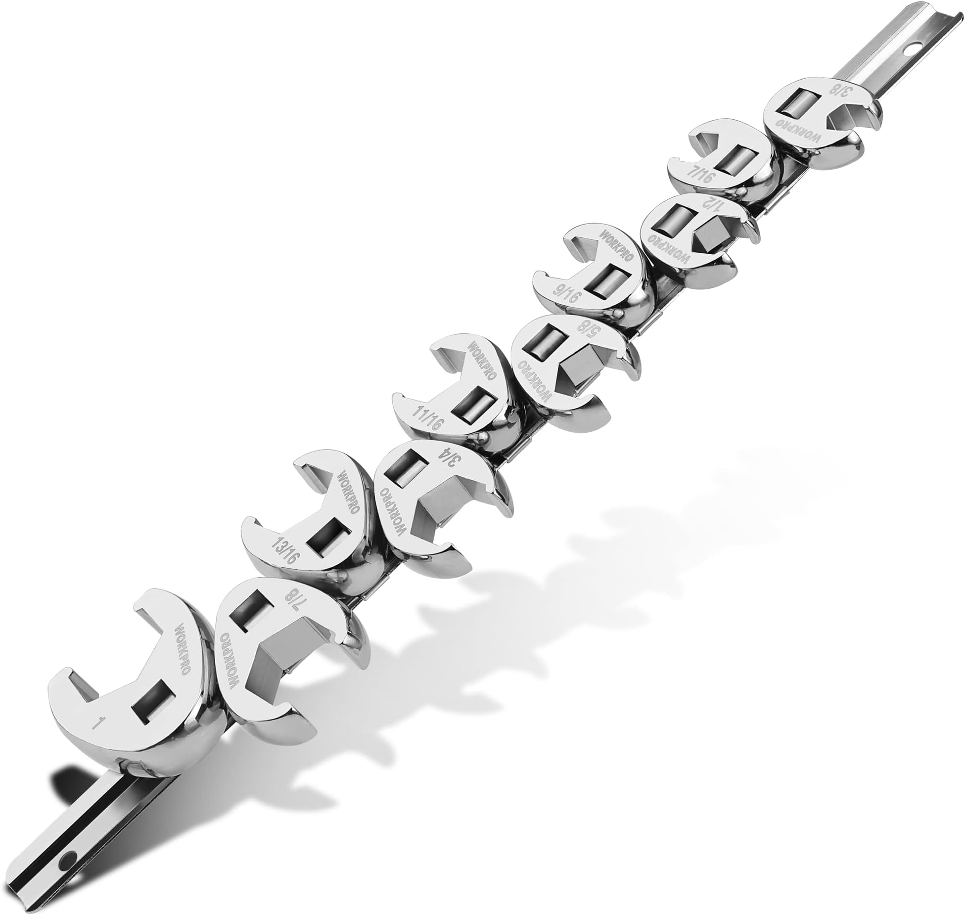 – WORKPRO 3/8" Drive Flare Nut Wrench Set, 10-piece Crowfoot Flare Nut Tool Kit, SAE 3/8-1in(10-19mm), Steel Wrench With Storage Rail for Nut Removal