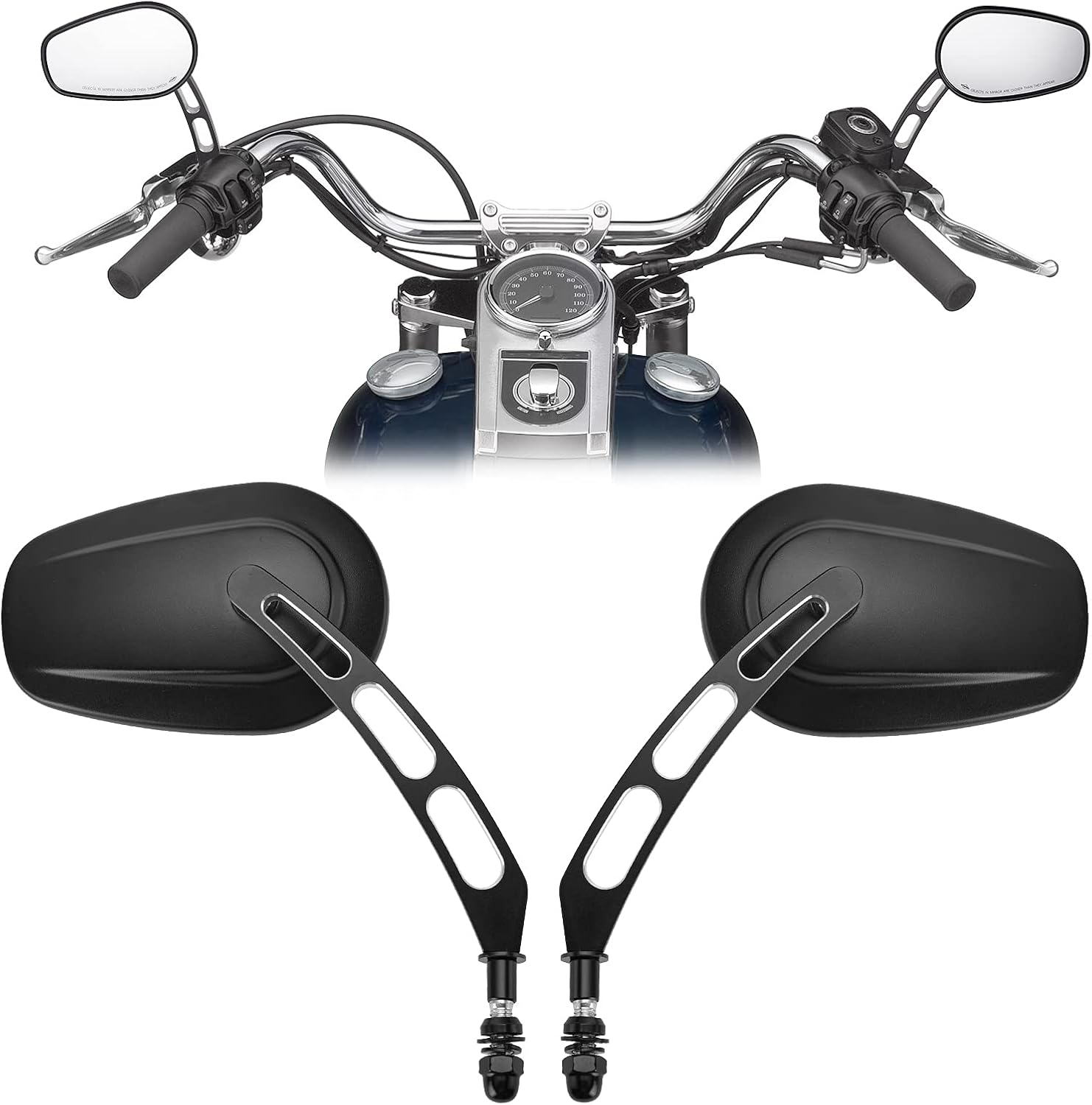 KEMIMOTO Black Mirrors Motorcycle Rearview Mirror 360 Degree Adjustment Handlebar Mirrors M8 Compatible with Road King Street Electra Glide Dyna Sportster Softail Road Glide