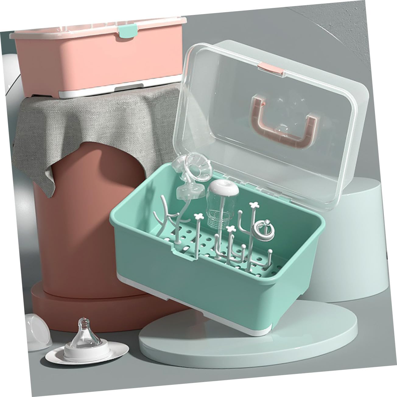 NOLITOY Babyflaschentrockner Aufbewahrungsbox Für Babys Mit Abdeckung Abnehmbare Trockenbox Aus Freiem Kunststoff Kompakter Organizer Für Flaschen Und Becher in Grün Für Babypflege Und Fütterung