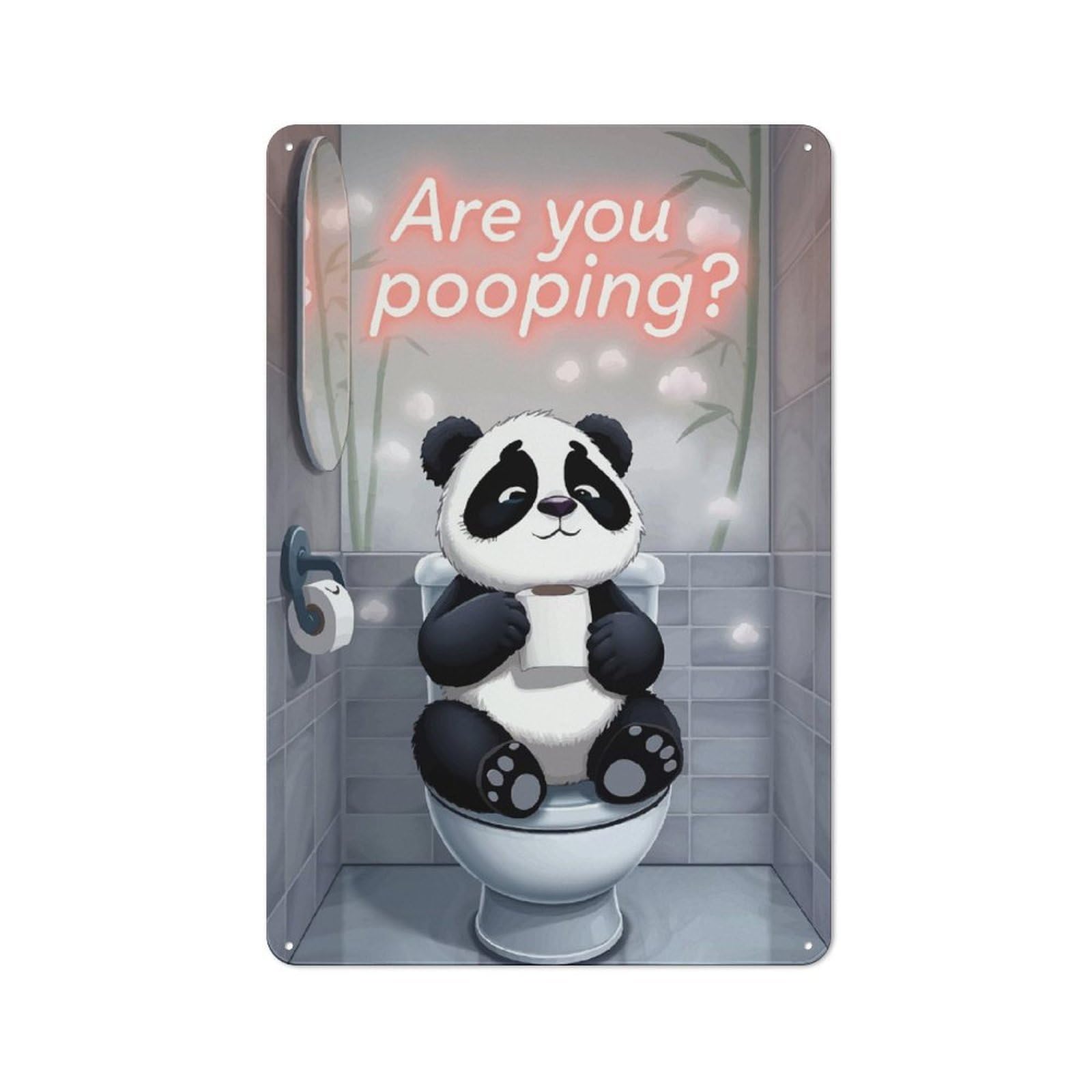Junmoney Funny Panda Toilet Humor 30X20cm Rustic Metal Sign With For Guest Room Or Hallway, For Vintage Wall Decor Fans, For Metal Sign Collectors