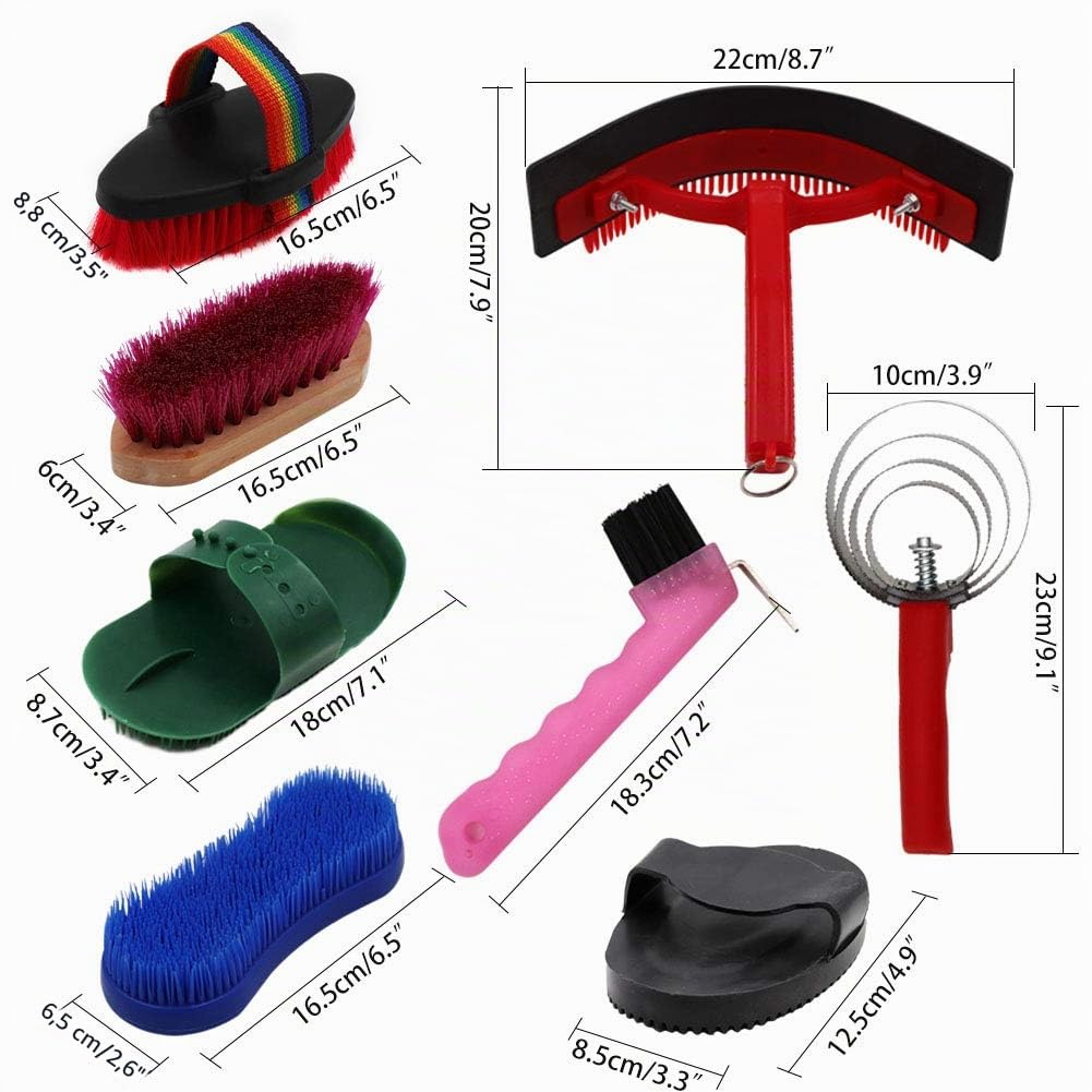 Kit per la Toelettatura dei Cavalli - Set 10 Pezzi con Spazzola, Pettine al Curry e Strumenti per la Pulizia