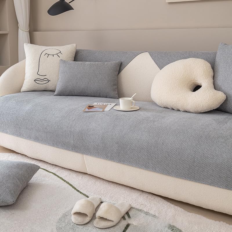 Housse de canapé sectionnelle en chenille patchwork gris de qualité supérieure
