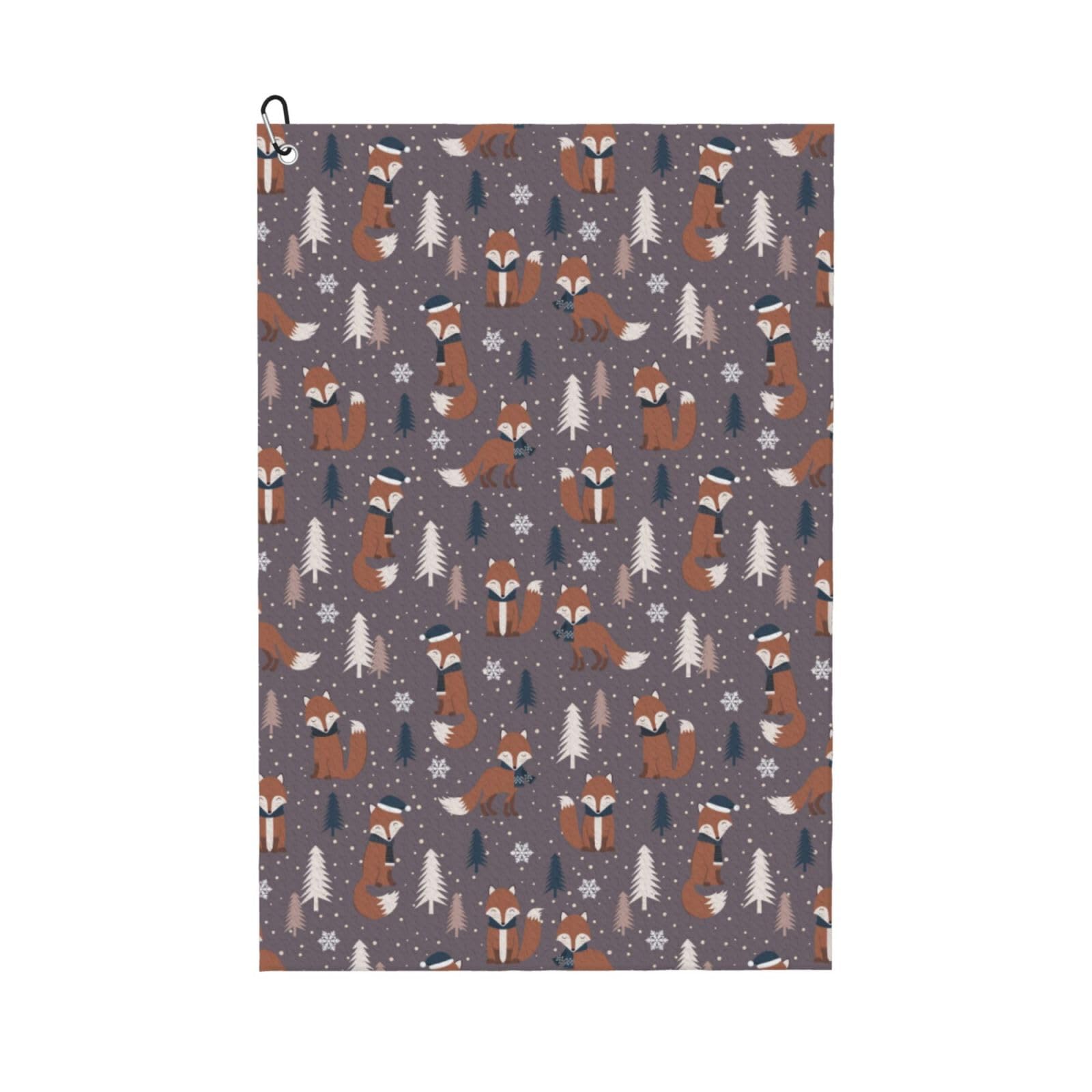 AOOEDM Snowflake Fox Print Golf Towel with Carabiner Clip Absorbent Microfiber Golf Towel for Cleaning Golf Ball Club Putter Iron for Golf Bag Trolly Belt Loop 16" X 24"