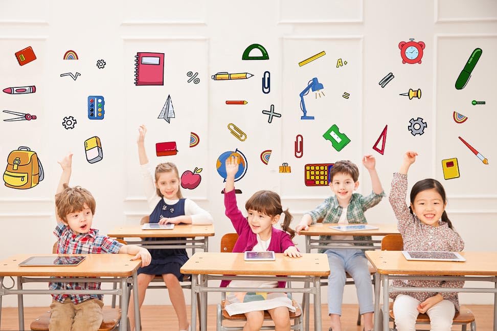 Miniatura 3 de ALIBBON Calcomanías de regreso a clases para niños, calcomanías de cosas escolares, calcomanías de pared extraíbles para niños, suministros