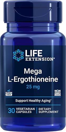 Life Extension Mega L-ergotioneína, aminoácido de envejecimiento saludable, antioxidante, potente dosis de 25 mg, L-ergotioneína, sin gluten, sin