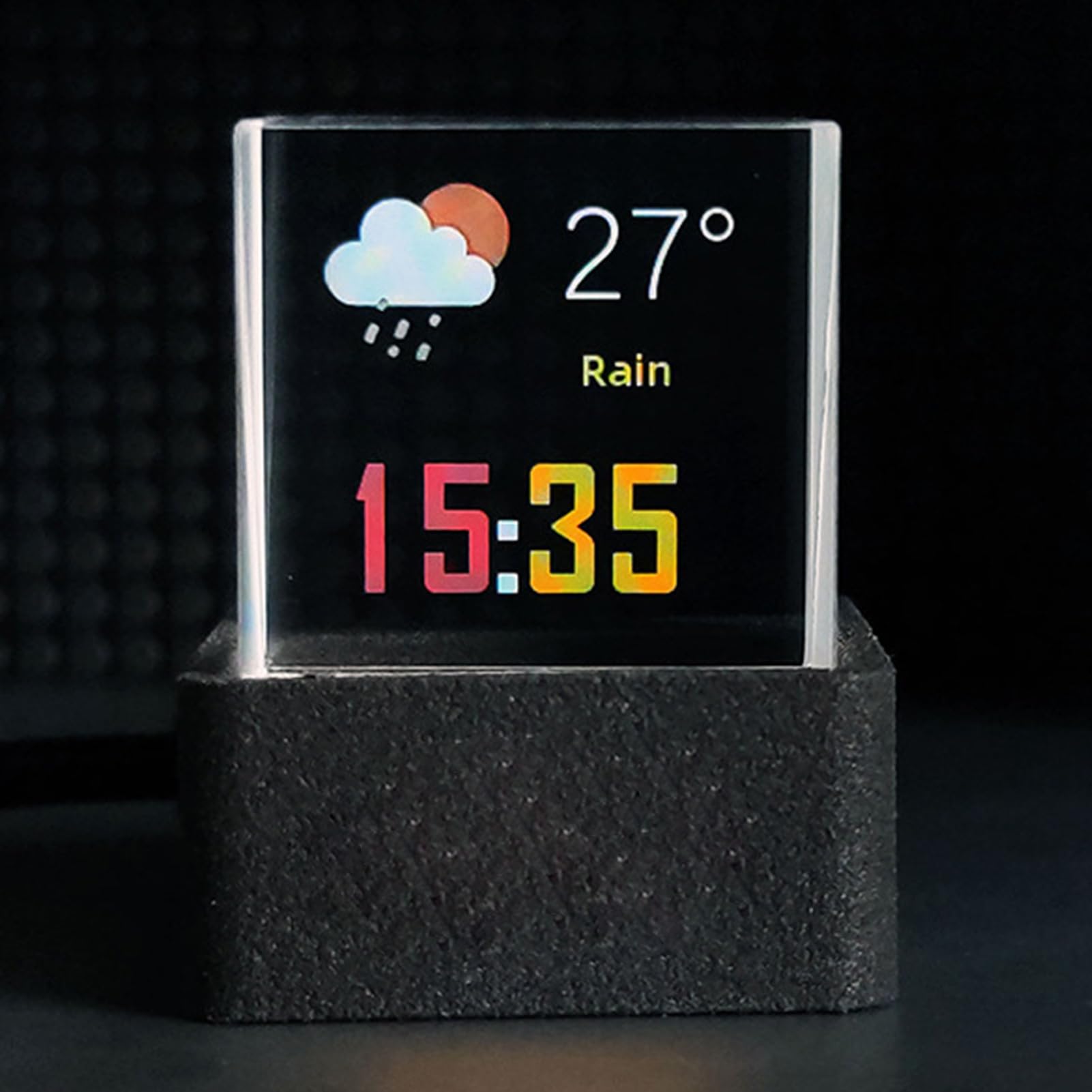 WiFi Holografischer Würfel Kleine Wetterstation mit Digitaluhr | Schreibtischuhr GIF-Animation und Fotoalbum für die Schreibtisch-Deko und Wohnraumdekoration, 3D Holografischer