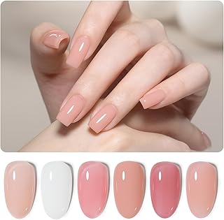 6 Colors Rubber Base Gel Set, Jelly Builder Base Nail Gel Nude Sheer White Pink, 2-in-1 Soak Off Base Gel Nail Strengthener, Blush Jelly