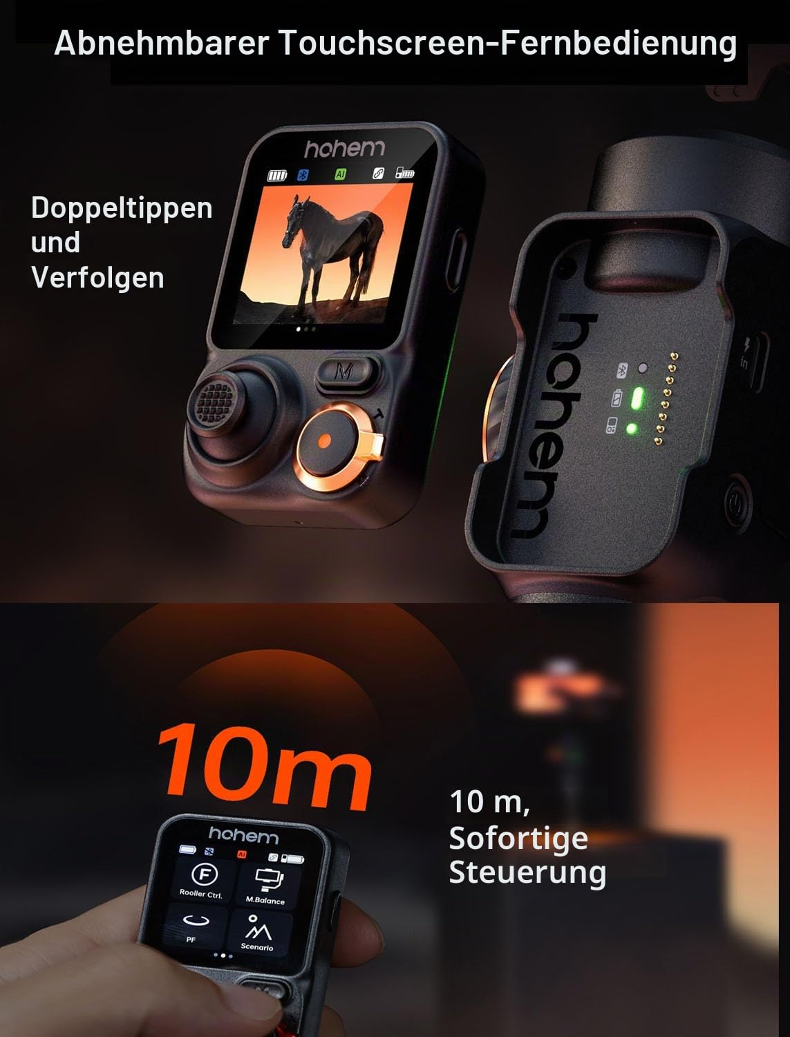 hohem iSteady M7 Gimbal Stabilisator für iPhone, 3-Achsen-Telefon-Gimbal mit magnetischem IA-Tracker-Fülllicht, abnehmbare Touchscreen-Fernbedienung, Stange