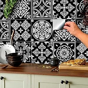 Tile Style Decals 24 stuks tegelstickers voor badkamer en keuken (T1 – zwart), mozaïektegelstickers voor tegels van 15 x…