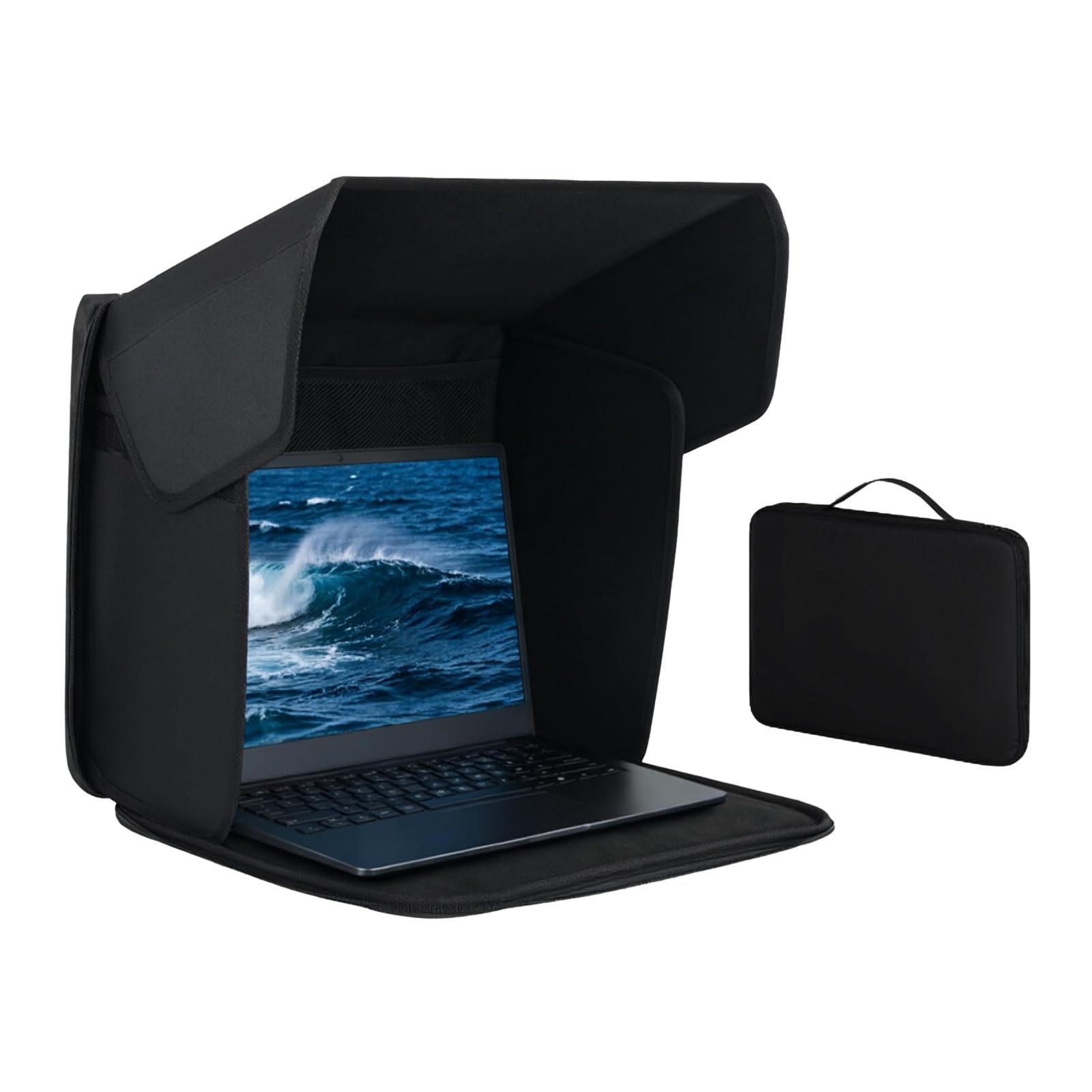Parasole per laptop da 16 pollici, parasole portatile e tasca per laptop 2 in 1, efficace antiriflesso e privacy, leggero e robusto, per lavoro e viaggi, protezione solare universale per laptop (nero
