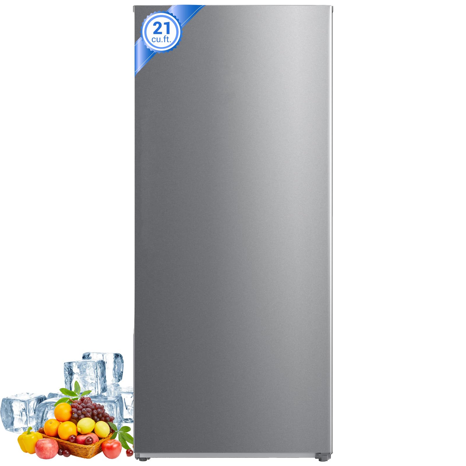 Smad Stand Up Freezer, Frost Free Upright Freezer 21 Cu.Ft., Convertible Freezer/Refrigerator with Drawers and LED Light for Garage, Home,Office, Stainless Steel, Right Open Door | Fridge.com