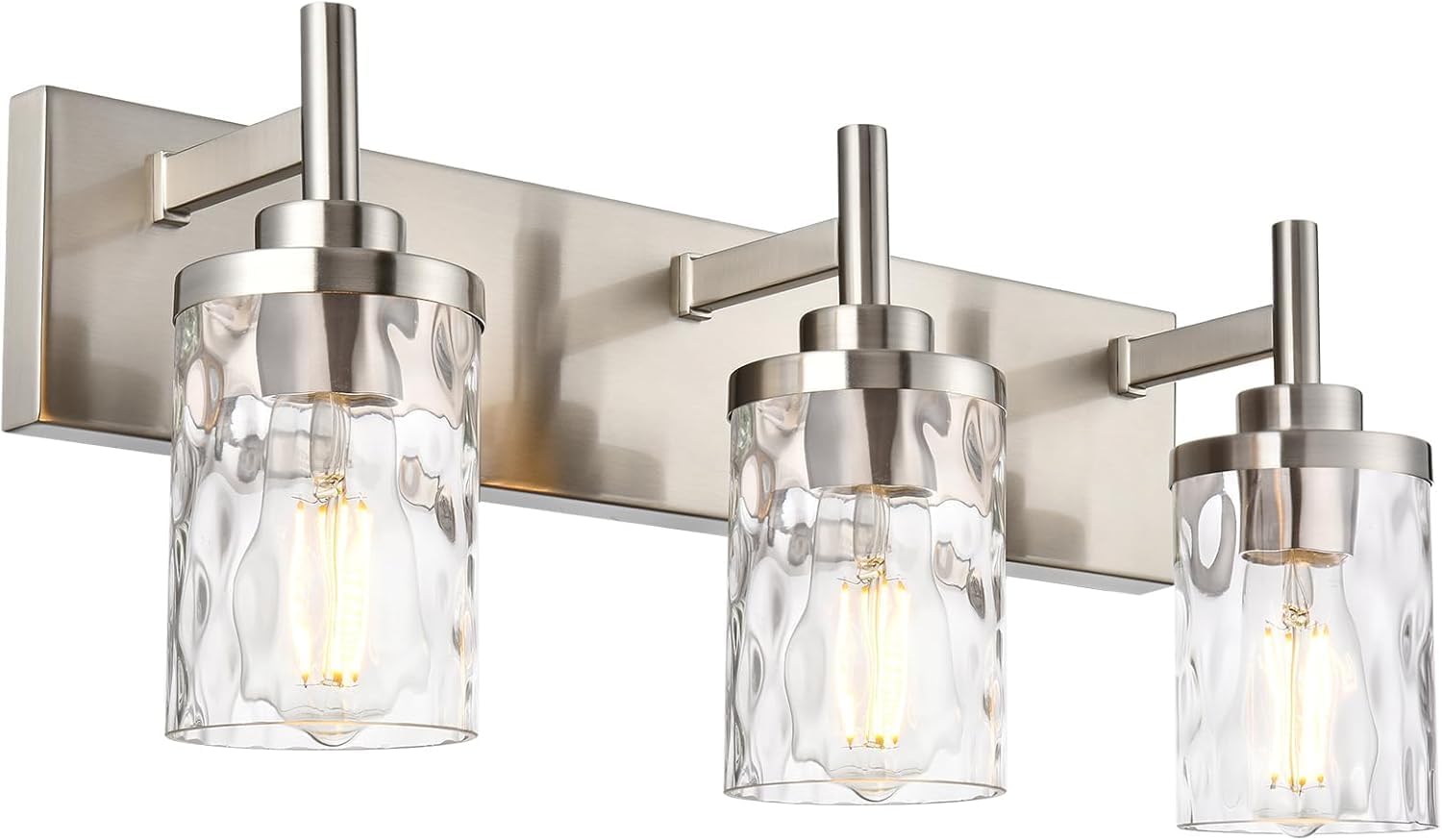 3 Light Bathroom Vanity Lighting Fixtures,Brushed Nickel VanityLighting with Clear Hammered Shade Wall Sconce Lighting Modern Farmhouse Bath Lighting