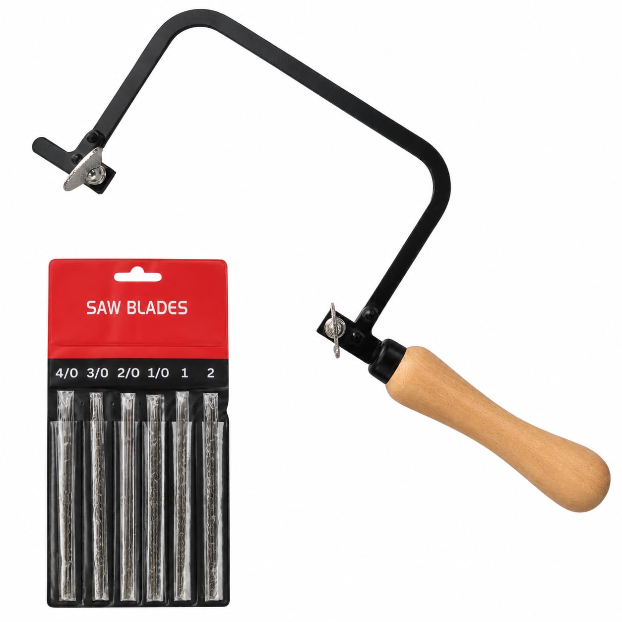Jewelers Fixed Hand Saw Frame with 144 Assorted Blades, Black Coated Saw