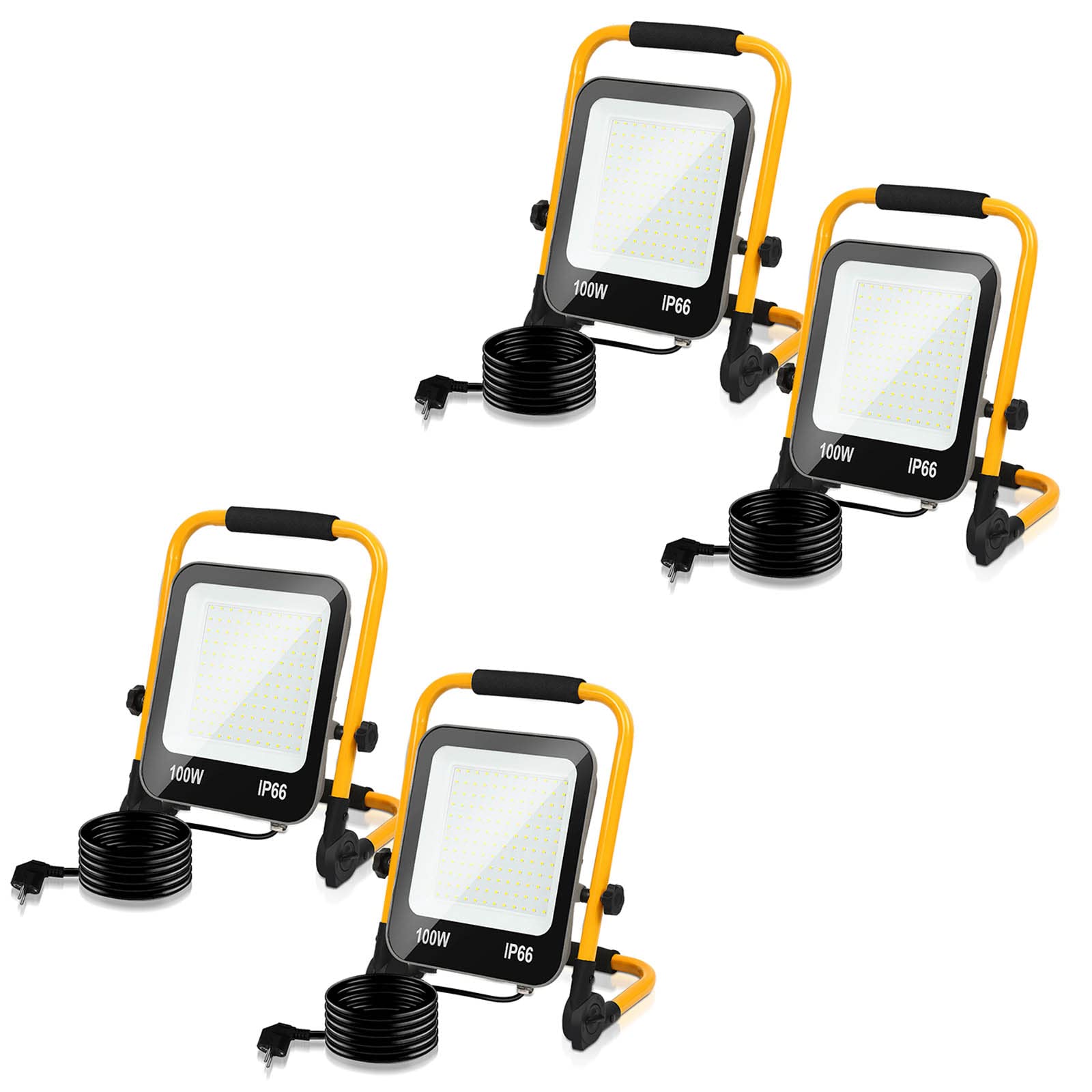 100 W LED oświetlenie robocze 10000 lm 144 diod LED IP66 wodoodporny reflektor roboczy 6000 K, zimna biała, składana reflektor reflektorowy, do wnętrz, 4 szt.