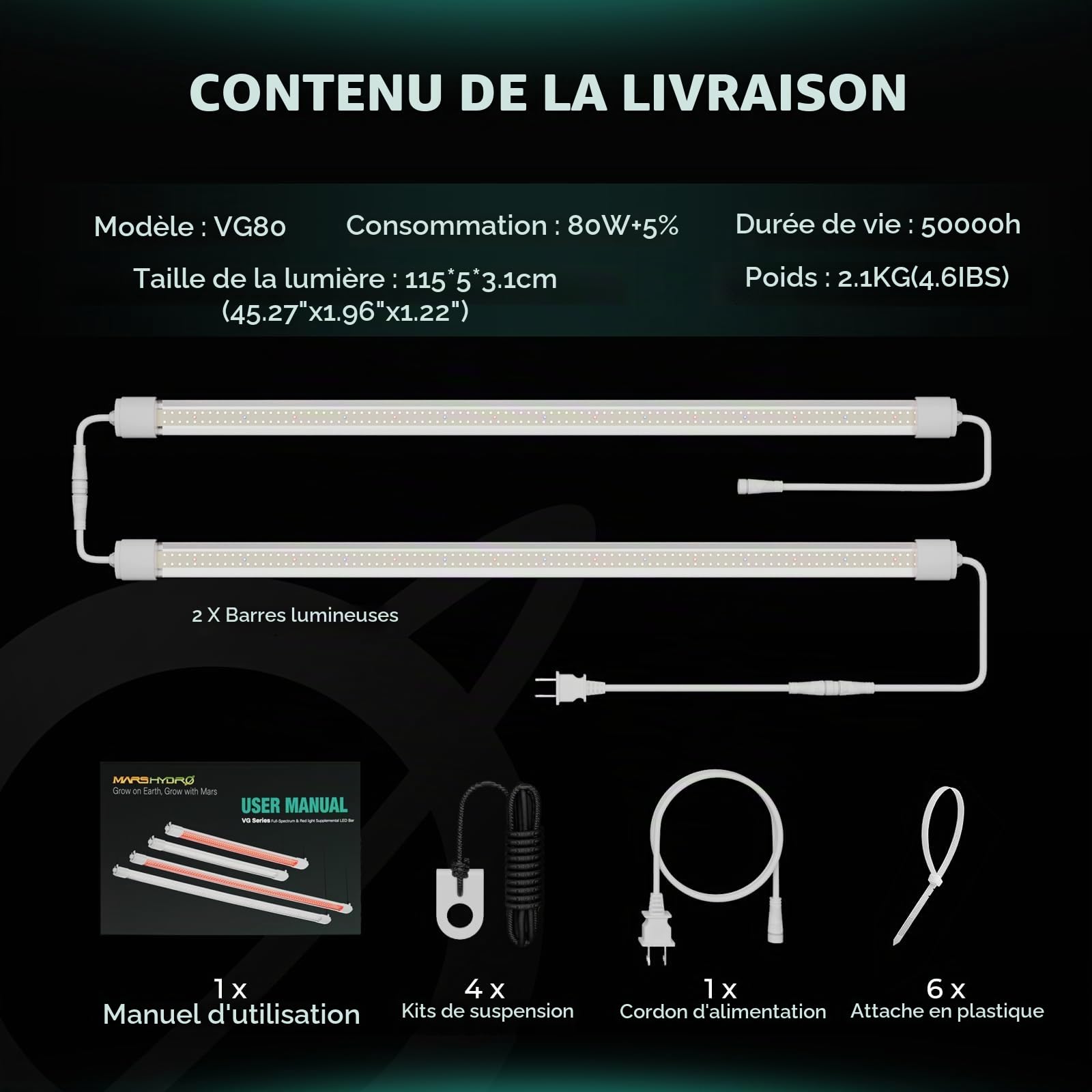 MARS HYDRO VG80 lampes de croissance horticoles for culture indoor lampe de culture led spectre complet avec Daisy Chain pour les légumes, les fleurs, les serres hydroponiques, les semences