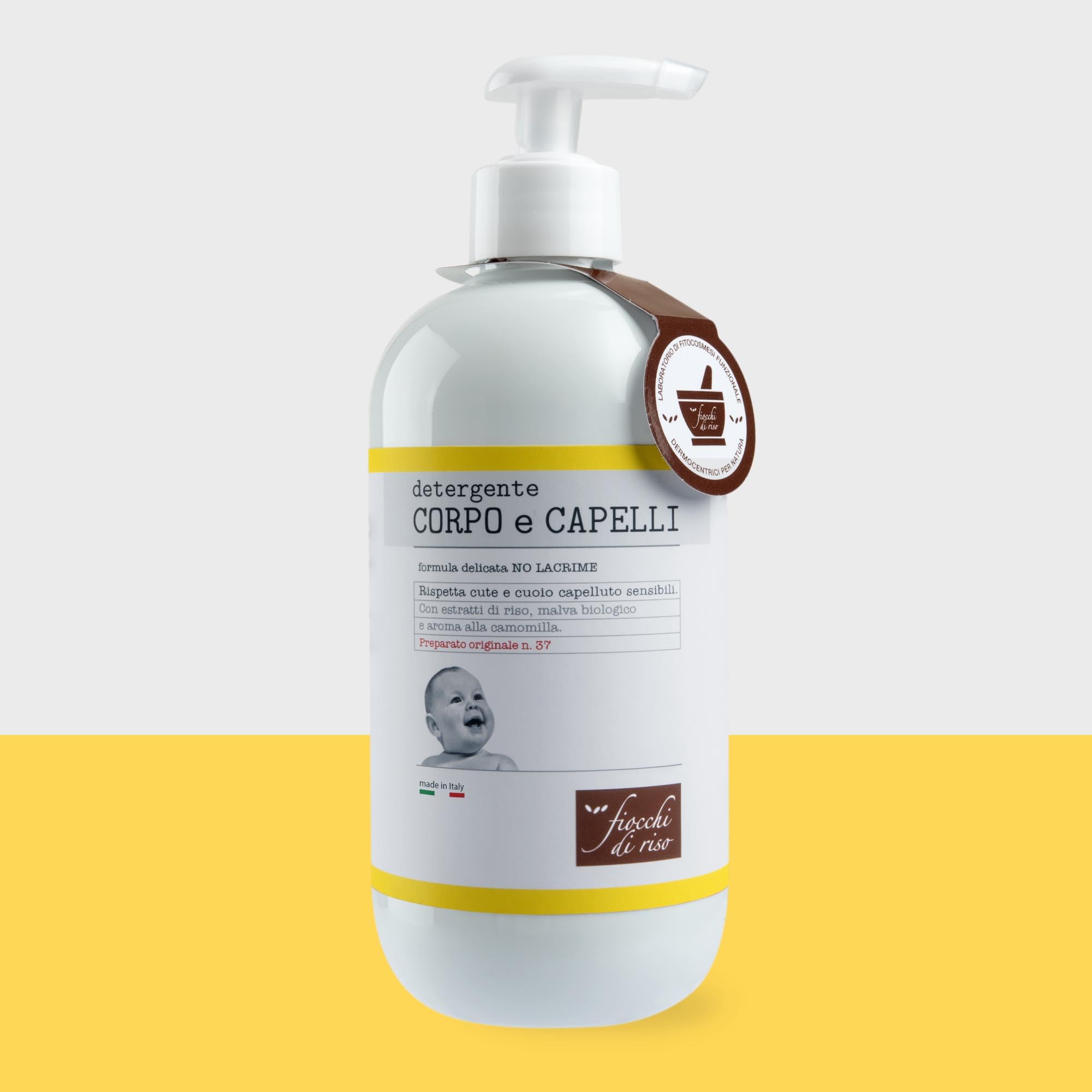 Fiocchi di Riso - Detergente CORPO e CAPELLI Camomilla- 400ml - DETERGENZA NEONATI - rispetta cute e cuoio capelluto sensibili. Pack riciclato