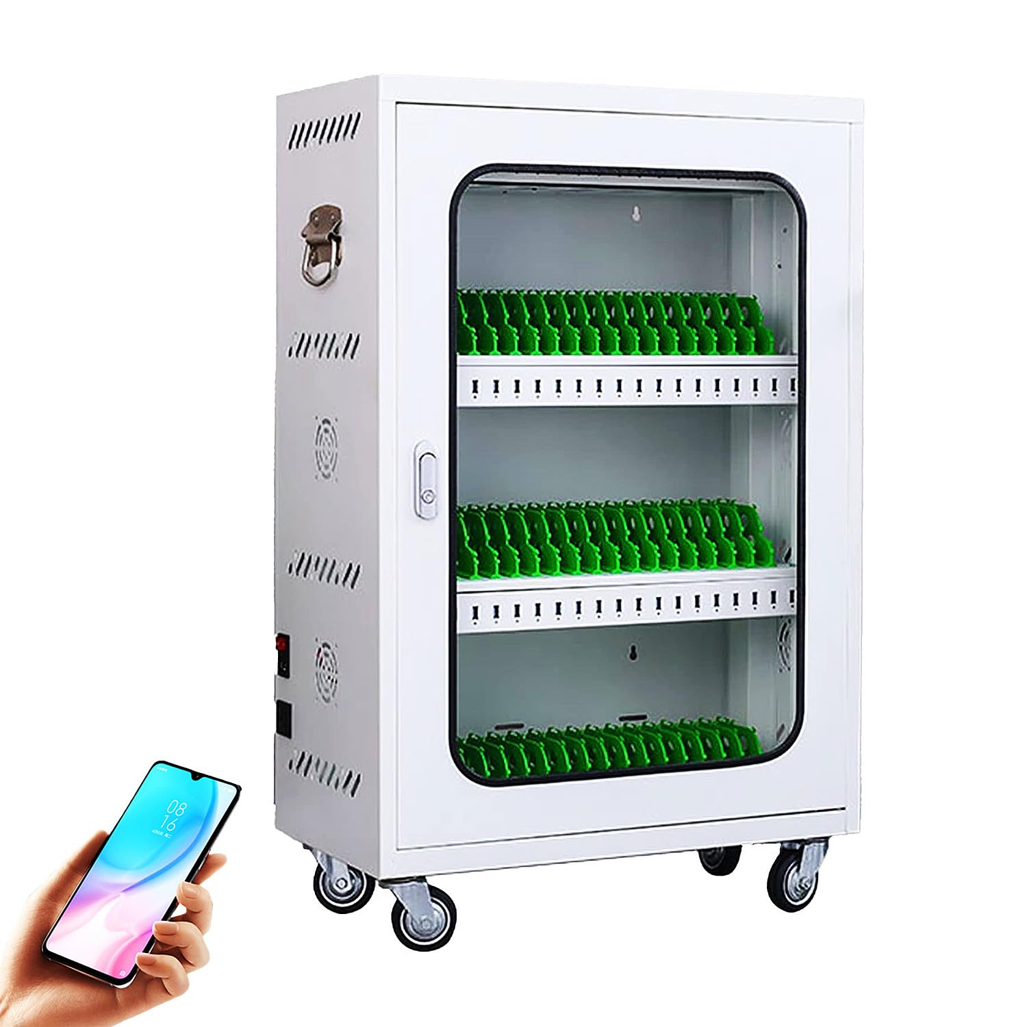 WTTTTWUSB Rechargeable Mobile Phone Charging Cabinet w/Universal Wheels, Portable Mobile Phone Storage Box, Charging Secure Phone Cabinet for Company Conference Room Airport