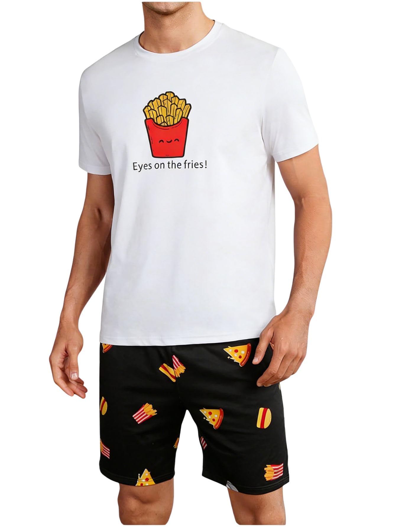 Verdusa Men's Pajamas Set 2 Piece Pjs Sets Short Sleeve Letter Print Tee and Short Lounge Set