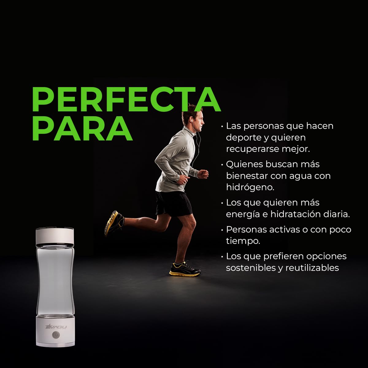 Botella de Agua Hidrogenada – 1300 PPB de Hidrógeno Molecular – Tecnología SPE/PEM de Alta Pureza – Agua con ORP Reducido – 450 ml (Molecular Curve)