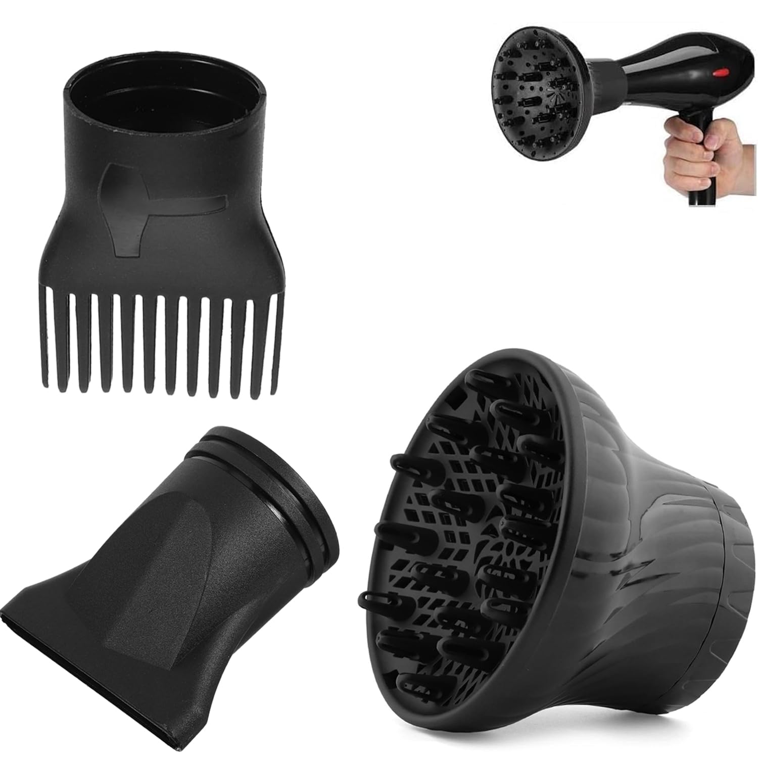 Hair Dryer Diffuser for Curly Hair – 3 Pcs Universal Clip-On Blow Dryer Diffuser Set, Heat-Resistant Styling Attachment for Curl Definition & Volume Boost