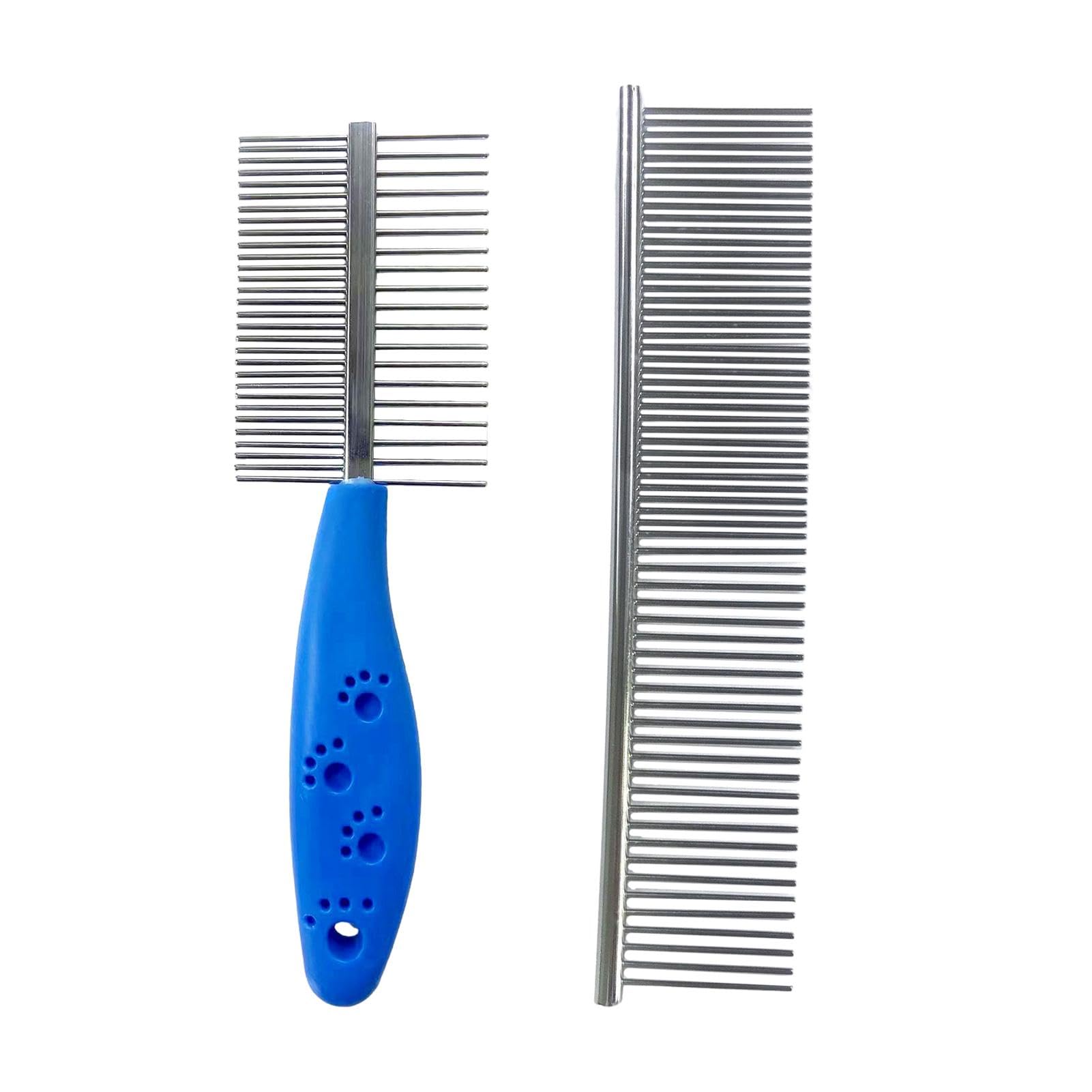 2 piezas de acero inoxidable peine para el cuidado de mascotas peine de dientes redondeados para perros peine de acero para mascotas peine de metal peine, con pelo corto y largo rizado (como se