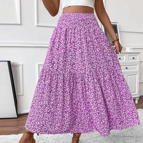 Floral Maxi Skirts for Women Trendy Summer Casual Boho Long Flowy Skirt Smocked Elastic High Waisted A Line Skirt4