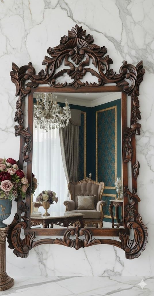 vintage maharaja style carved wood mirror frame elegant home interiors traditional solid wood mirror frame | antique wall decor | handcrafted decorative mirror living & bedroom decor