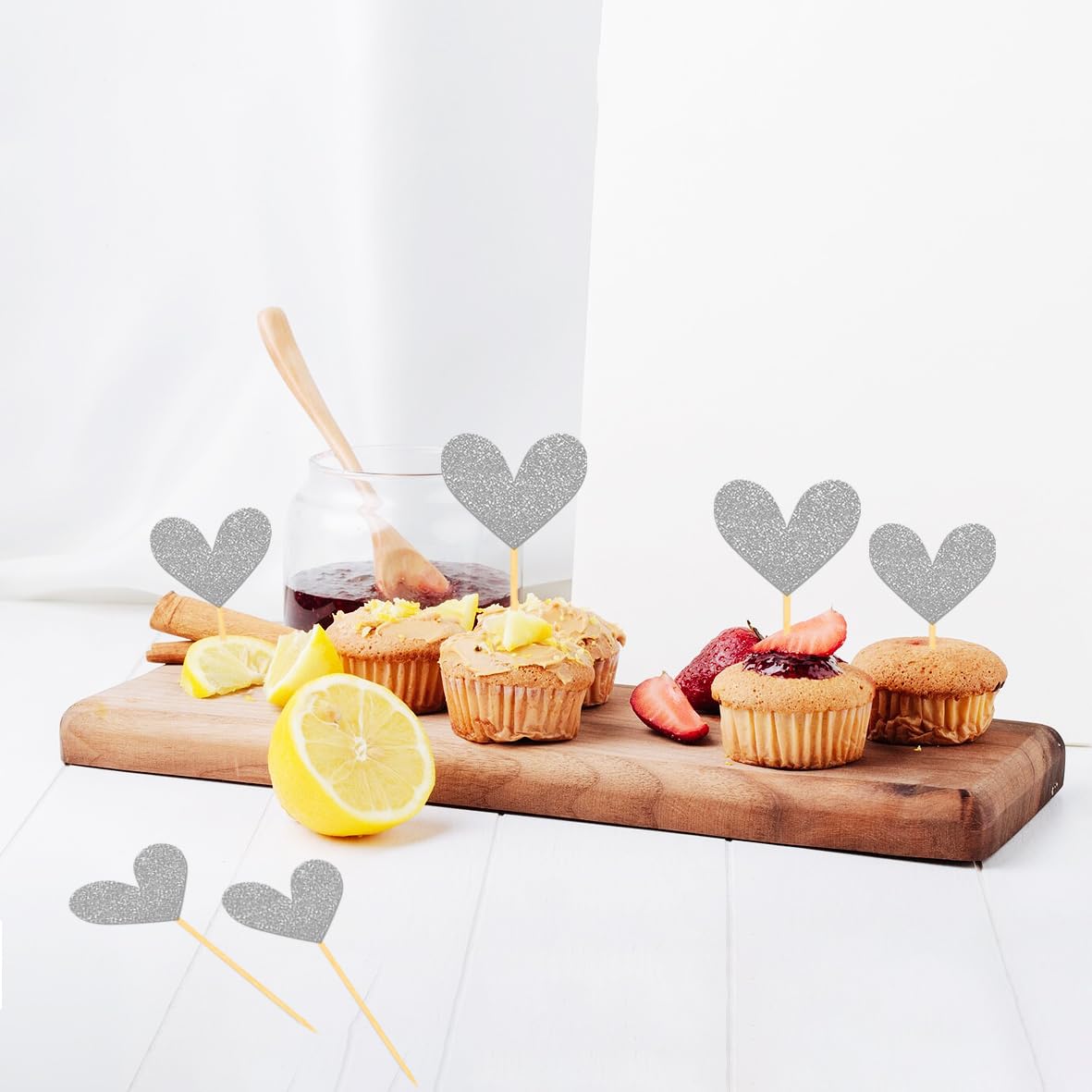 24Pcs Glitter Love Heart Cupcake Toppers for Valentine's Day Decorations - Image 3