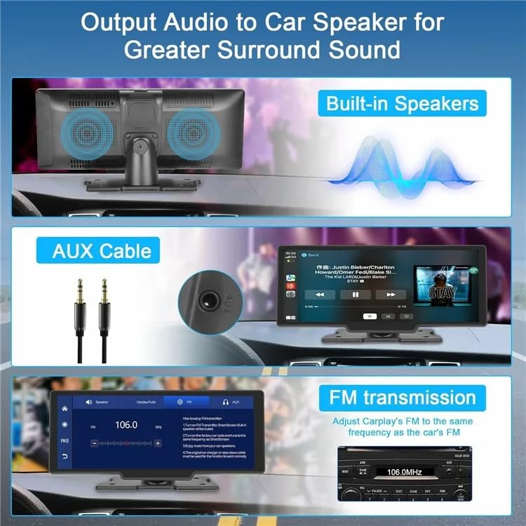 Image of 2025 10.26 inch Wireless Carplay & Wireless Android Auto IPS Touch Screen Multimedia Player with Voice Control FM | Bluetooth 5.3 Mirror Link for All Car & Vehicles | Portable HD