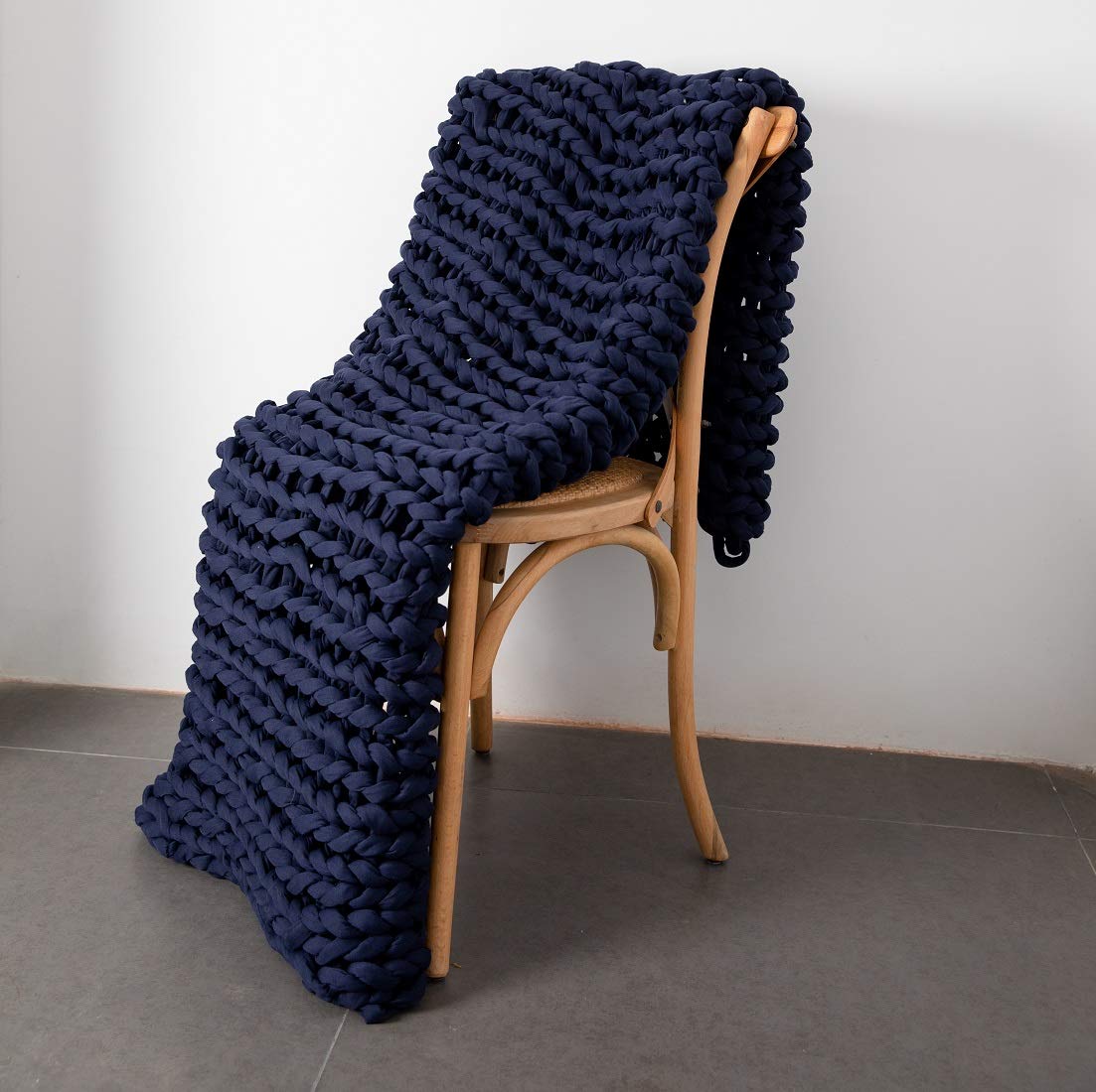 DIRUNEN Weighted Chunky Knit Blanket - (12.6 lbs) - Premium Heavy Blanket - Internal Padding Cloth - Hand Knitted Throw (Navy Blue, 40"*59")