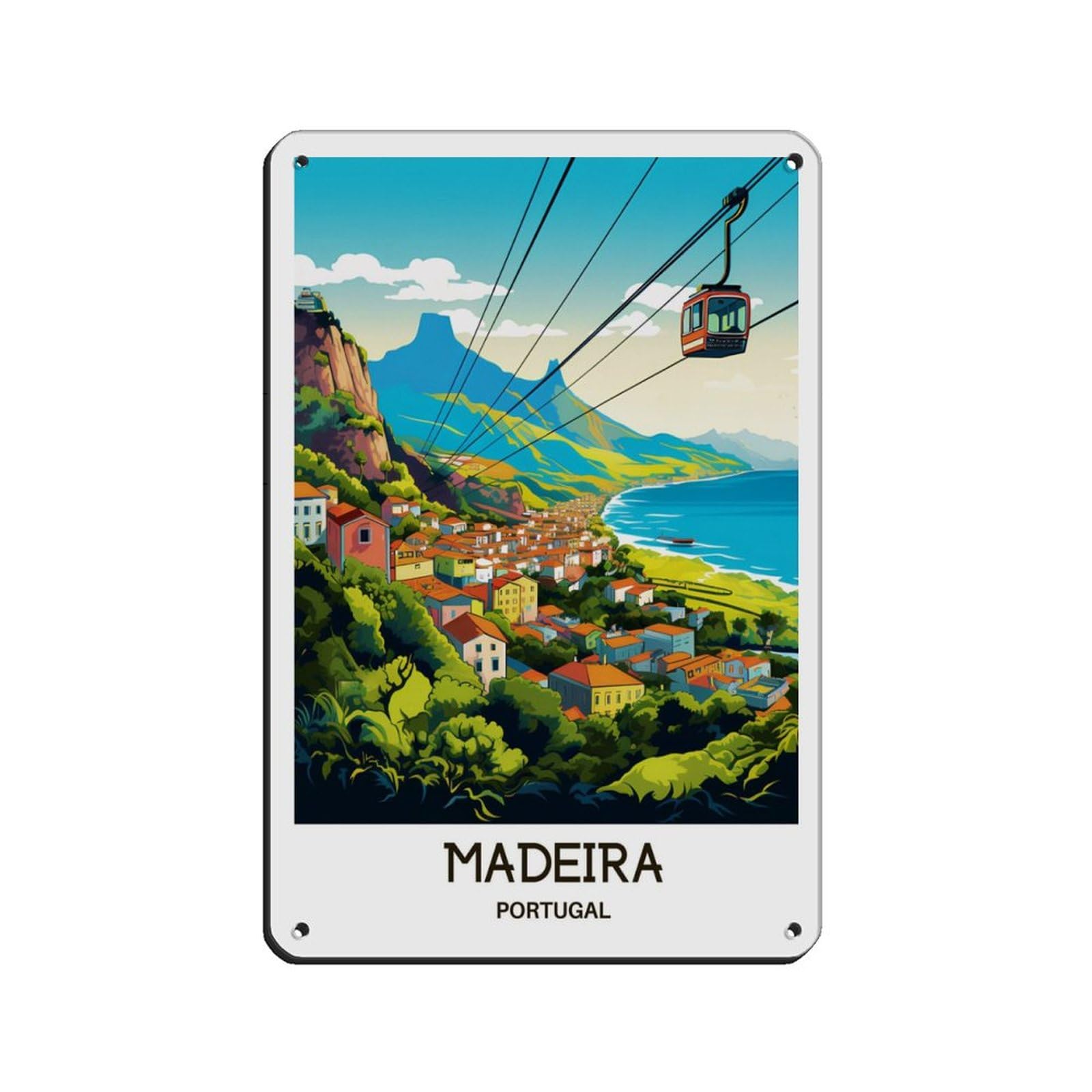 Vintage Travel Madeira Portugal Metal Tin Sign Chic Art Iron Painting Bar People Cave Cafe Family Garage Wall Decoration Style 8x12inch(20x30cm) Retro Poster