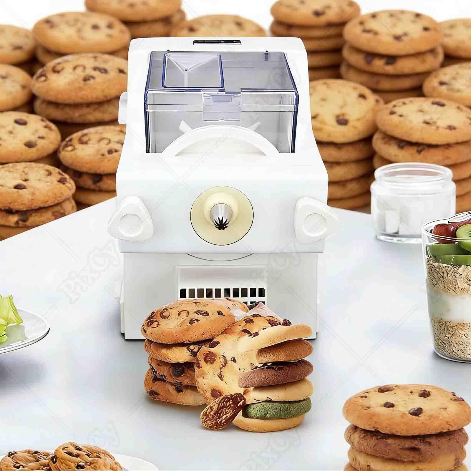 PixCy Machine à Biscuits électrique,Appareil à Biscuits,8 Buses variées + 6 moules, Vitesse 50-60rpm pour pressage Rapide,pour préparer des Snacks Quotidiens et Biscuits de fête