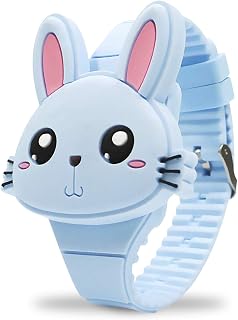 Girls Watches for Kids, Cute Pink Rabbit Cartoon Shape Clamshell Design Digital Led Toys Bunny Watch Birthday Gift for Little Girls Boys