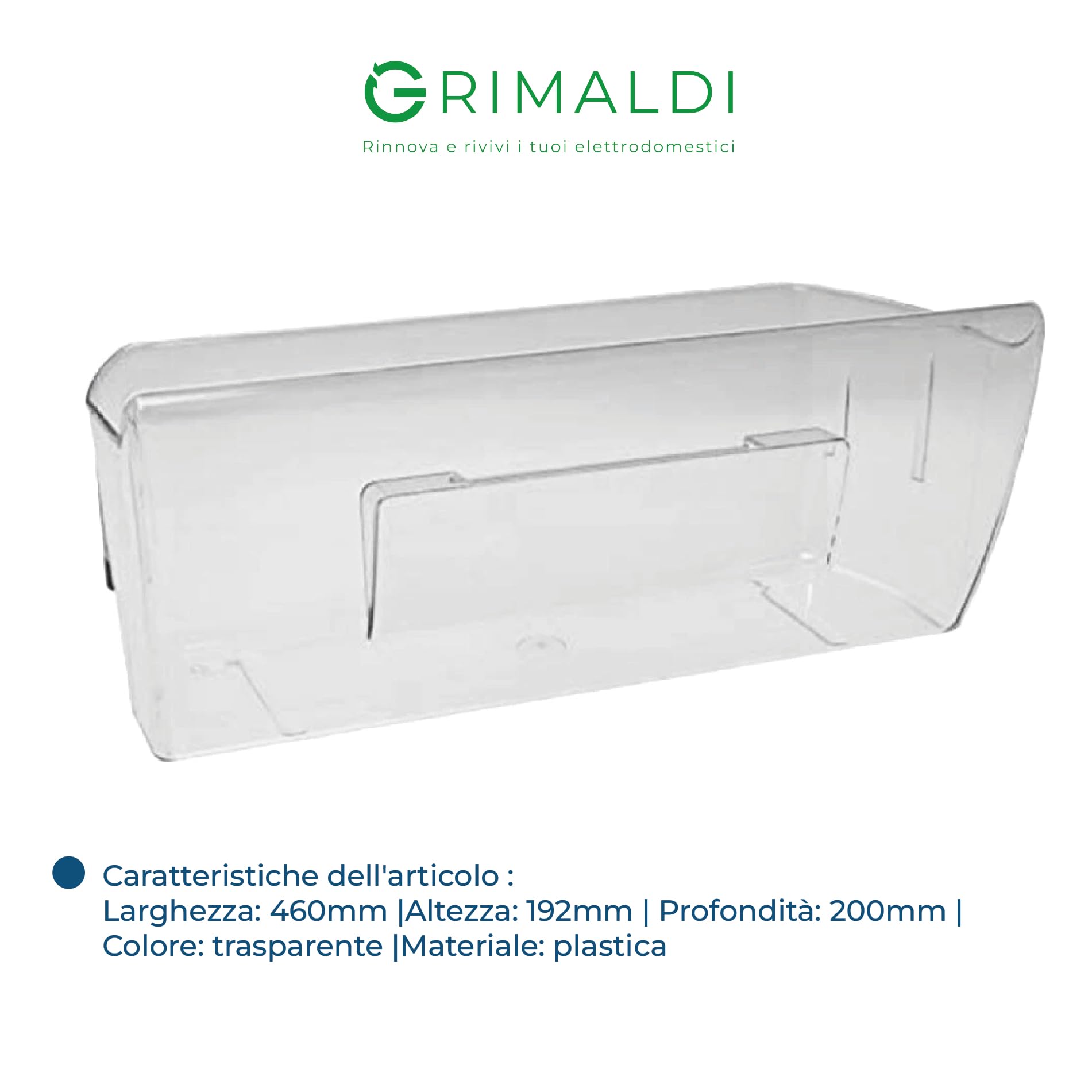 G GRIMALDI Cassetto Verdura Frigorifero Compatibile con Electrolux Rex Zanussi AEG 2247083021 224708305 — Cassetto Portaverdure 460x200x192 mm Trasparente Ricambio Frigo