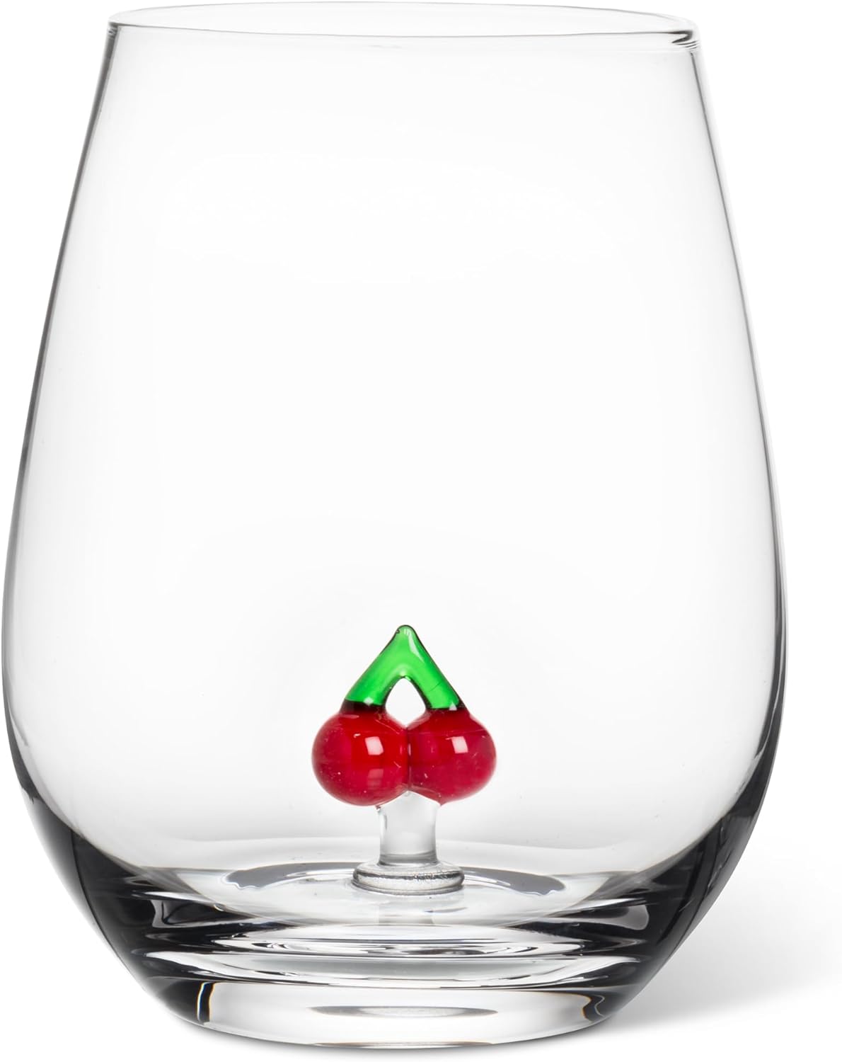 Abbott Collection Cherries Icon Stemless Wine Goblet - Glass, Red/Clear, 4.5" H (20oz)